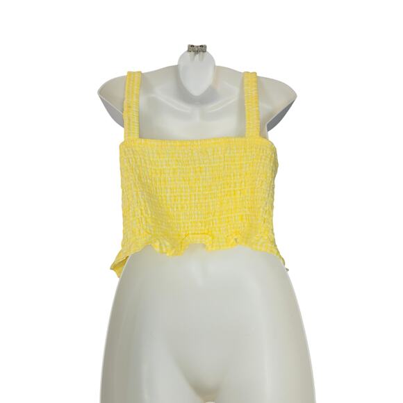 Sienna Sky Womens Large Tank Top Yellow Checked Rouched Cropped Vacation Beach - Picture 3 of 12